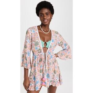 NWOT Playa Lucila Mini kimono multi color floral tassle tie medium